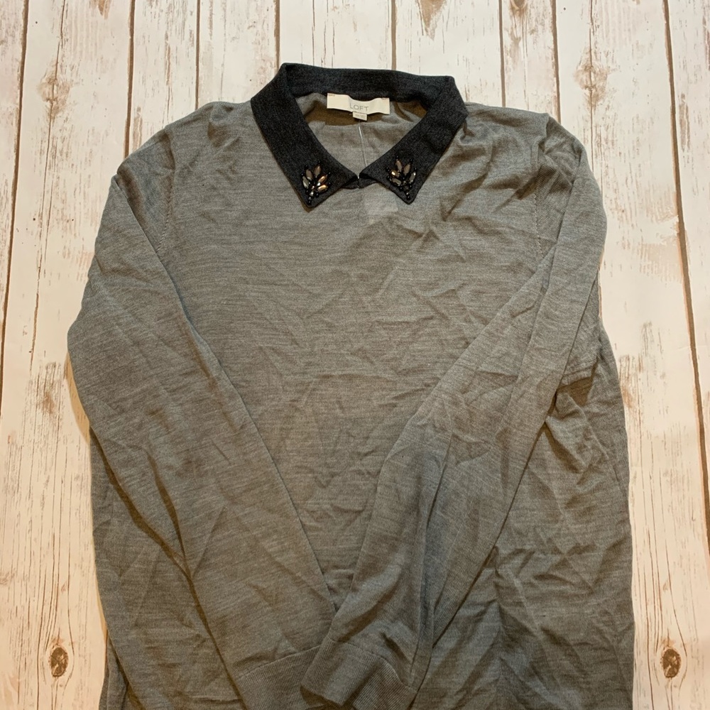 NWT Loft Collared Jeweled Sweater